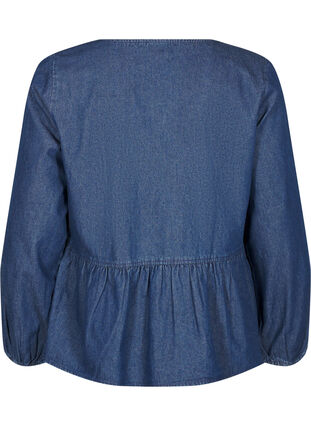 Zizzi Peplum bluse i denim med bindelukning, Dark Blue Denim, Packshot image number 1