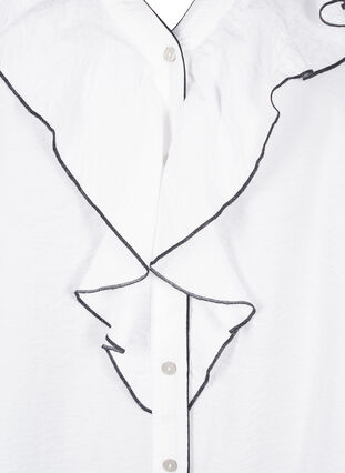 Zizzi Langærmet skjortebluse i viskose med flæse, Bright White, Packshot image number 2