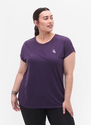 Zizzi Kortærmet trænings t-shirt, Purple Plumeria, Model image number 0