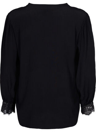 Zizzi Viskoseskjorte med v-udskæring, Black, Packshot image number 1