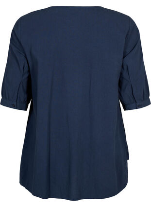 Zizzi FLASH - Bomulds bluse med halvlange ærmer, Navy Blazer, Packshot image number 1