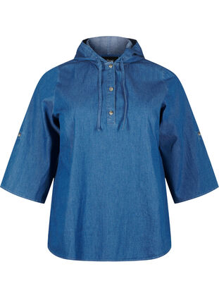 Zizzi Denim bluse med hætte, Medium Blue Denim, Packshot image number 0