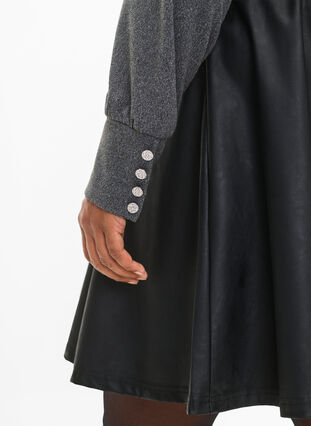 Zizzi Langærmet bluse med bred manchet og knapper, Dark Grey Melange, Model image number 2
