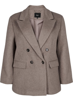 Zizzi Uld blazer med børstet tekstur, Desert Taupe Mel., Packshot image number 0