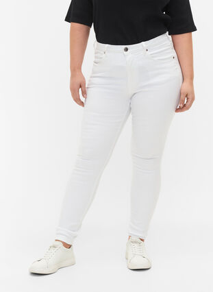 Zizzi Super slim Amy jeans med høj talje, White, Model image number 2