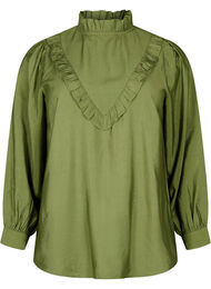 Viskosebluse med flæser, Loden Green