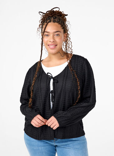 Zizzi Cardigan med bindebånd, Black, Model image number 0