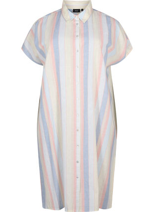 Zizzi Lang skjorte i bomuldsmix med hør , Multi Color Stripe, Packshot image number 0