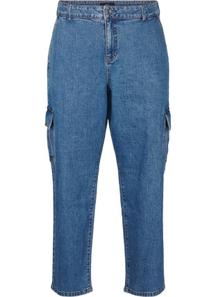 Zizzi Cargojeans med høj talje, Blue Denim, Packshot image number 0