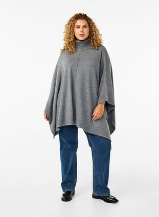 Zizzi Poncho med høj hals, Medium Grey Melange, Model image number 2