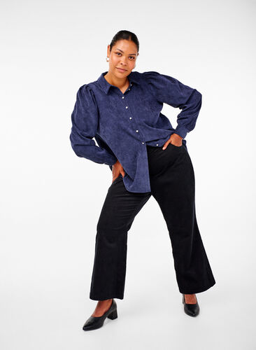 Zizzi Fløjlsbukser med bootcut og høj talje, Black, Image image number 0