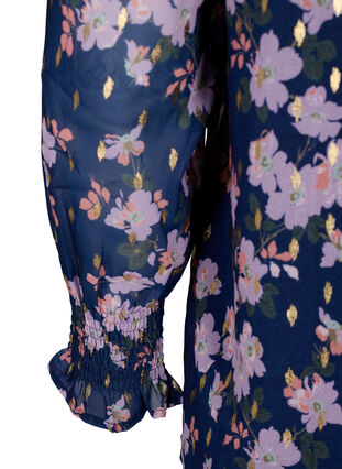 Zizzi Blomstret bluse med lange ærmer og v-hals, Blue Small Fl. AOP, Packshot image number 3