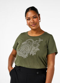 Bomulds t-shirt med rhinesten motiv, Thyme w. Rhinestones, Model