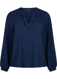 Langærmet bluse med struktur, Navy Blazer