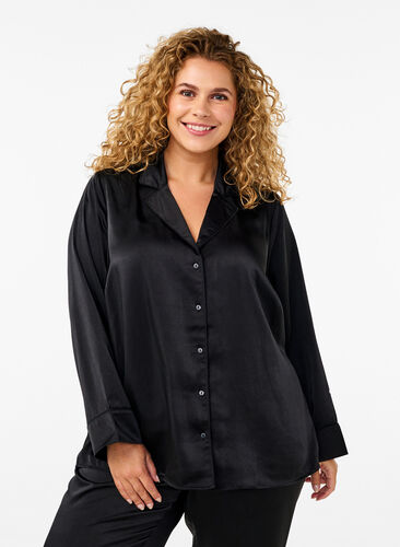 Zizzi Natskjorte i satin, Black, Model image number 0