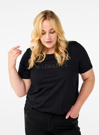 Bomulds t-shirt med rhinesten motiv, Black w. Radiance, Model