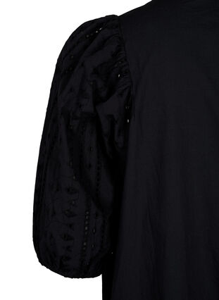 Zizzi Skjortekjole i bomuld med broderi anglaise, Black, Packshot image number 3
