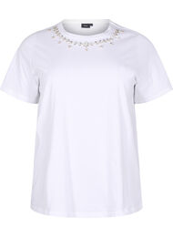 T-shirt med rund hals og rhinsten, Bright White