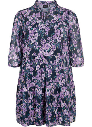 Zizzi Tunika med blomsterprint og lurex, Black Small Fl. AOP, Packshot image number 0