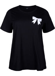 Bomulds t-shirt med sløjfe, Black W. White