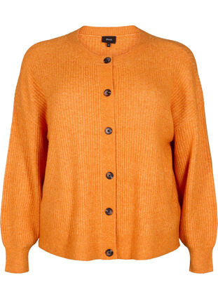 Zizzi Ribstrikket cardigan med knapper, Marmelade Mel., Packshot image number 0