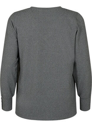 Zizzi Langærmet bluse med bred manchet og knapper, Dark Grey Melange, Packshot image number 1