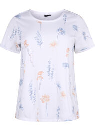 T-shirt i økologisk bomuld med blomsterprint, White W. Blue flower