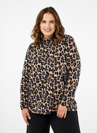 FLASH - Langærmet bluse med turtleneck, Leopard Print , Model