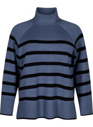 Stribet strikbluse med rullekrave, B.Sea w.BlackStripes, Packshot