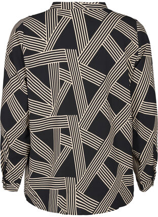 Zizzi Langærmet skjortebluse med v-hals, BLACK BEIGE GRAPHIC, Packshot image number 1