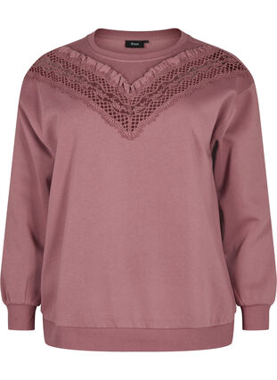 Zizzi Sweatshirt med flæse og crochet detalje, Rose Brown, Packshot image number 0