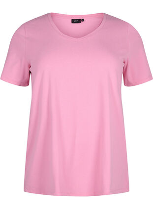 Zizzi Ensfarvet basis t-shirt i bomuld, Rosebloom, Packshot image number 0