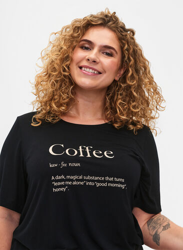 Zizzi Kortærmet nat t-shirt i viskose, Black Coffee, Model image number 1
