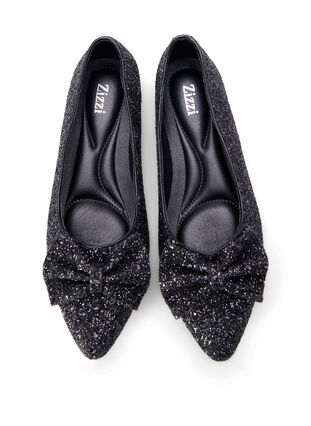 Zizzi Wide fit glitter ballerina med sløjfe, Black, Packshot image number 2