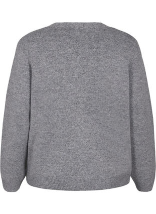 Zizzi Strikcardigan med sølvsløjfe, Medium Grey Melange, Packshot image number 1