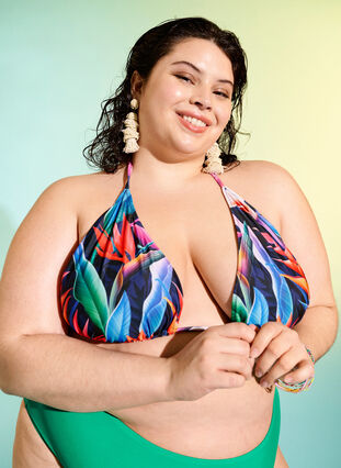 Zizzi Trekants bikini bh med print , Bright Leaf, Image image number 0
