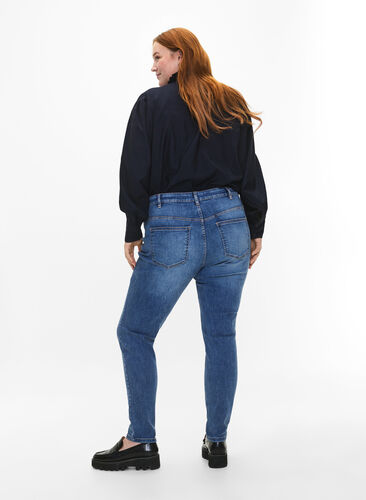 Zizzi Sanna jeans med super slim fit og knaplukning, Blue denim, Model image number 1