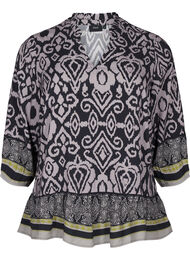 Bluse med print og 3/4 ærmer, Black AOP