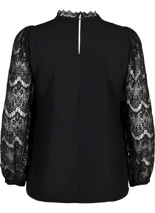 Zizzi Langærmet bluse med blonder, Black, Packshot image number 1