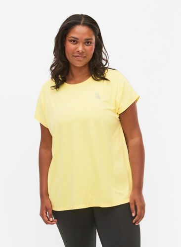 Zizzi Kortærmet trænings t-shirt, Lemon Meringue, Model image number 0