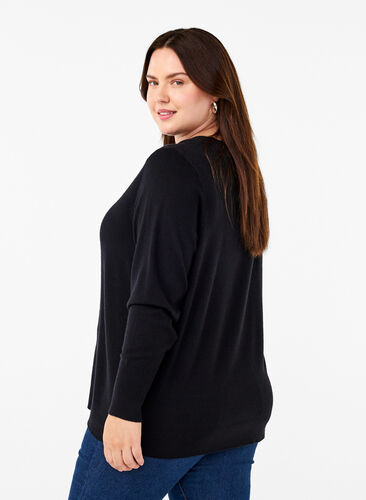 Zizzi FLASH - Strikbluse med rund hals, Black, Model image number 1