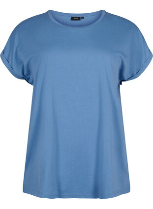 Zizzi Kortærmet t-shirt i bomuldsblanding, Moonlight Blue, Packshot image number 0