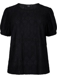 Kortærmet bluse med hulmønster, Black