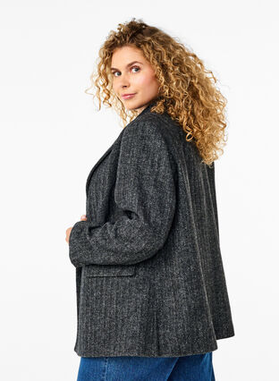 Zizzi Blazer i uldblanding med lommer, Dark Grey Melange, Model image number 1