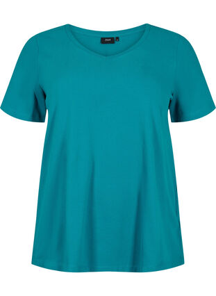 Zizzi Ensfarvet basis t-shirt i bomuld, Deep Lake, Packshot image number 0