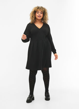 Zizzi A-shape kjole med v-hals, Black, Model image number 2