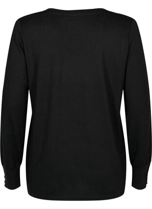 Zizzi Langærmet bluse med bred manchet og knapper, Black, Packshot image number 1