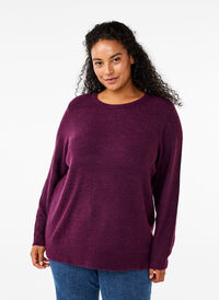 Meleret strikbluse med rund hals, Potent Purple Mel., Model