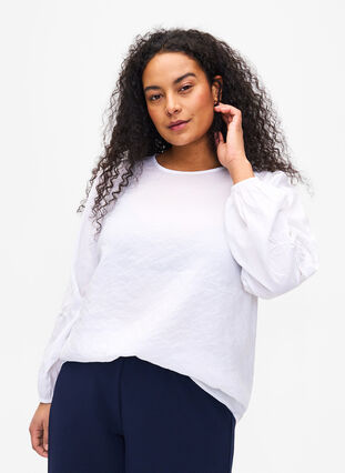 Zizzi Bluse i TENCEL™ Modal med broderidetaljer, Bright White, Model image number 0