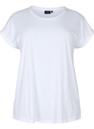 Zizzi Kortærmet t-shirt i bomuldsblanding, Bright White, Packshot image number 0